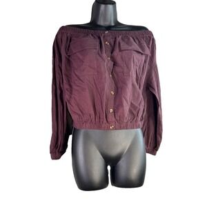 Favlux top Women's Off‎ the shoulder Crop Babydoll Wine Grunge Size Small